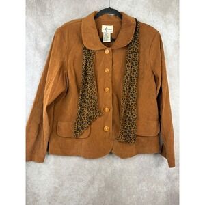 VTG Alix Taylor Woman Camel Faux Suede Blazer with Leopard Scarf Brown Size 18WP